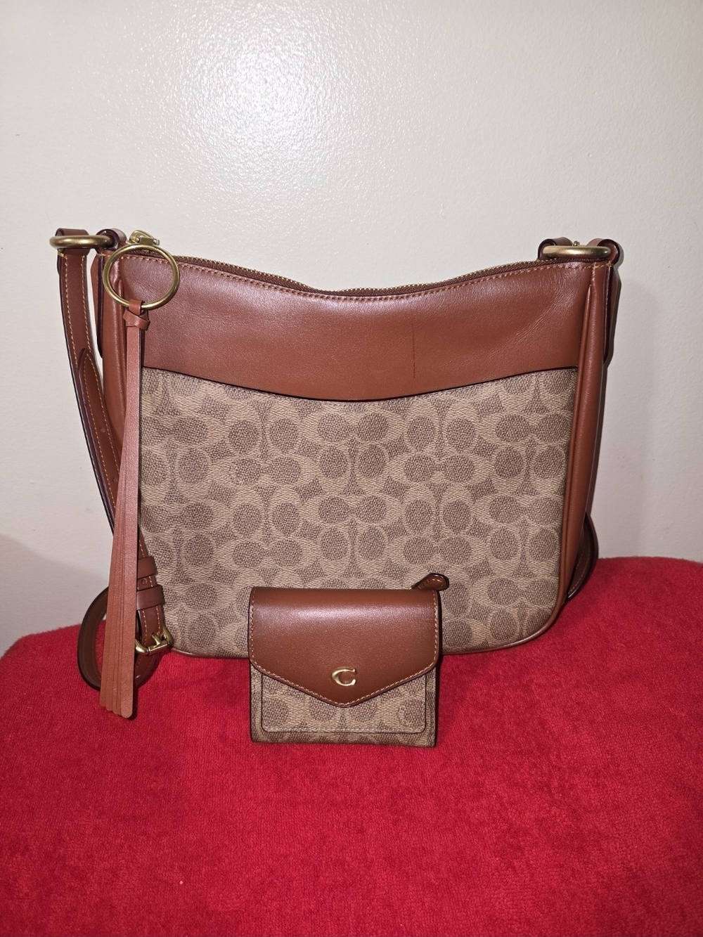 Signature Pattern Brown Chaise Crossbody Bag with Matching Wallet